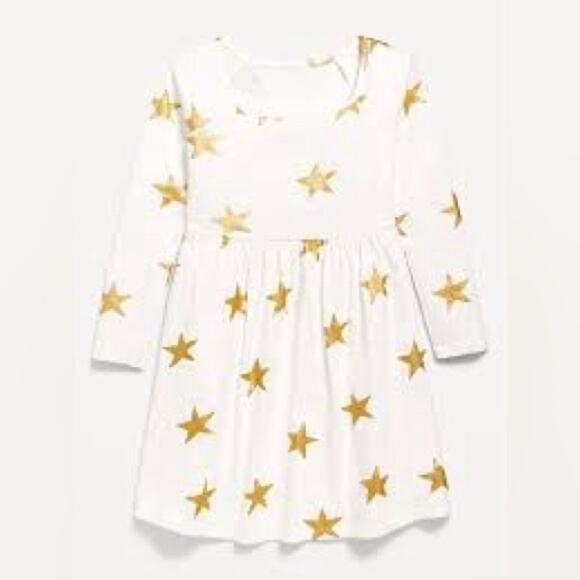 Old Navy Gold Stars Long-Sleeve Square Neck Fit and Flare Dress - Picture 1 of 8